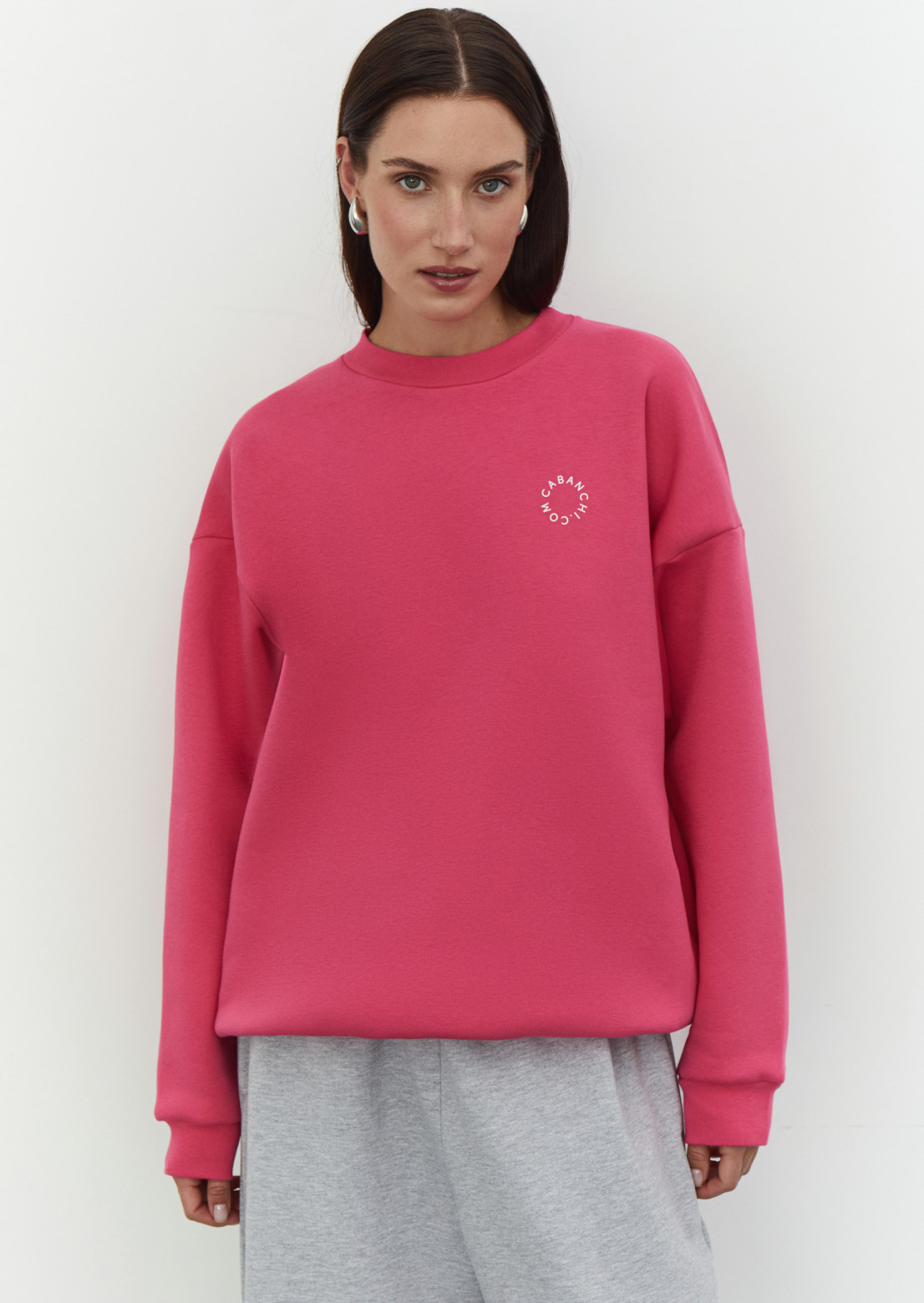 Pink barbie color three-thread insulated sweatshirt with print "Cabanchi.com"